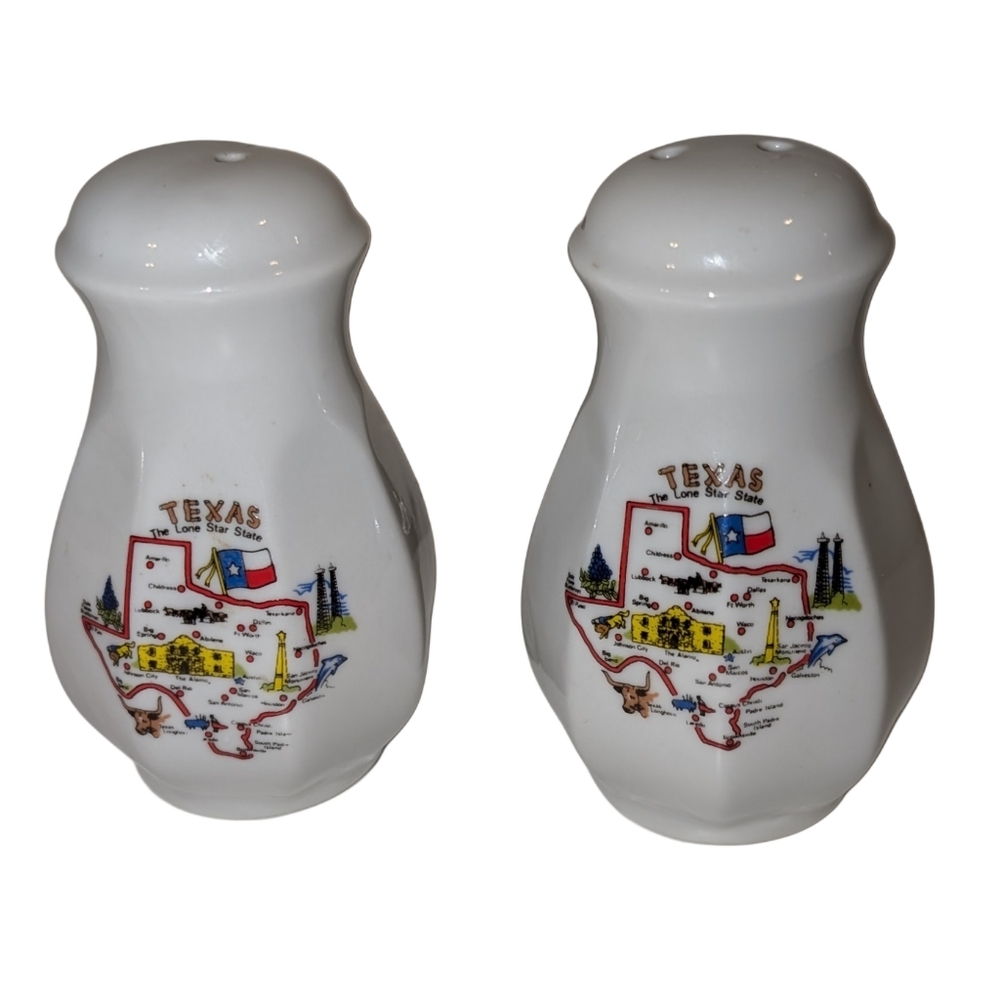 Texas Towns Map Vintage Salt and Pepper Shakers